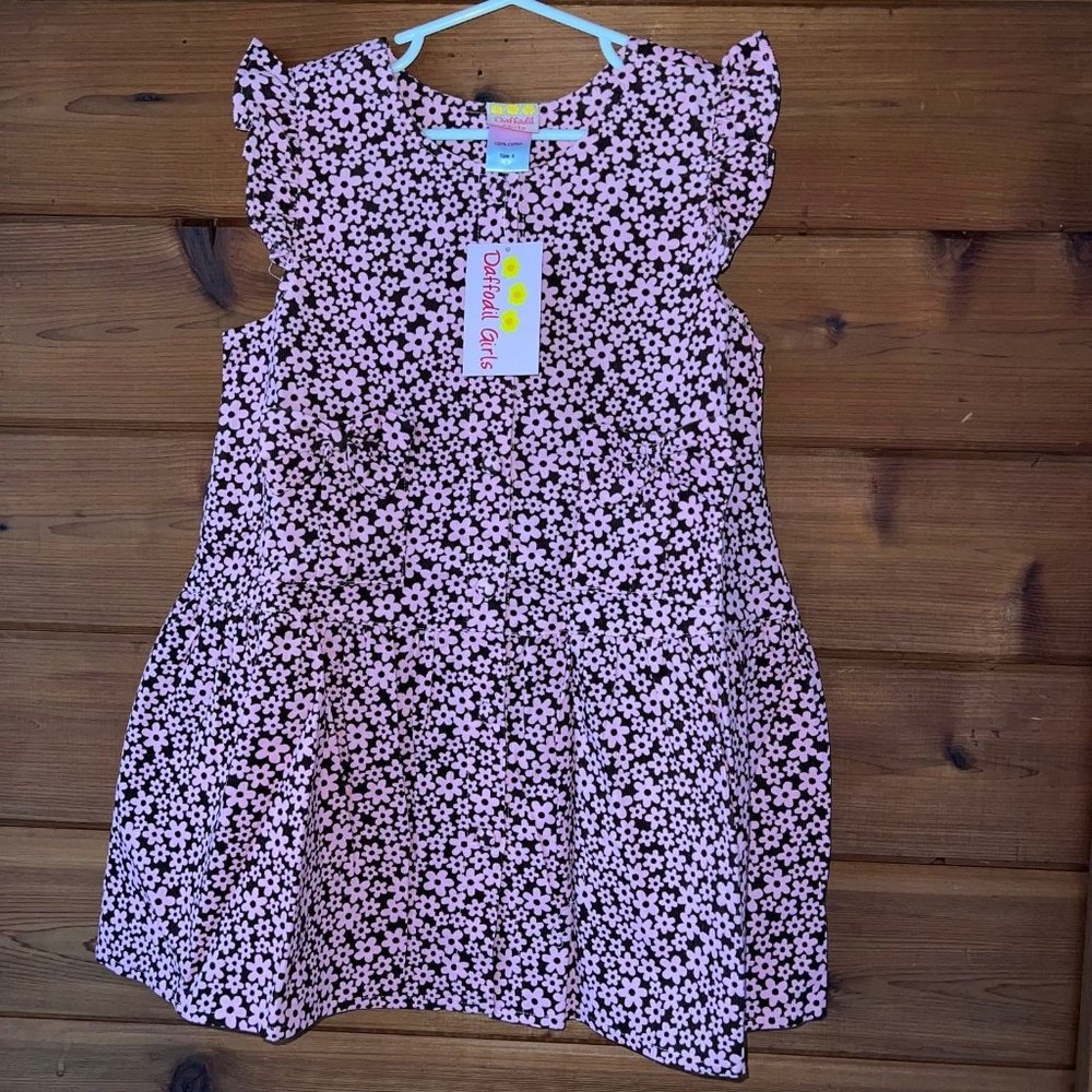 NWT Daffodil Girls Pink & Brown Flower Corduroy Dress